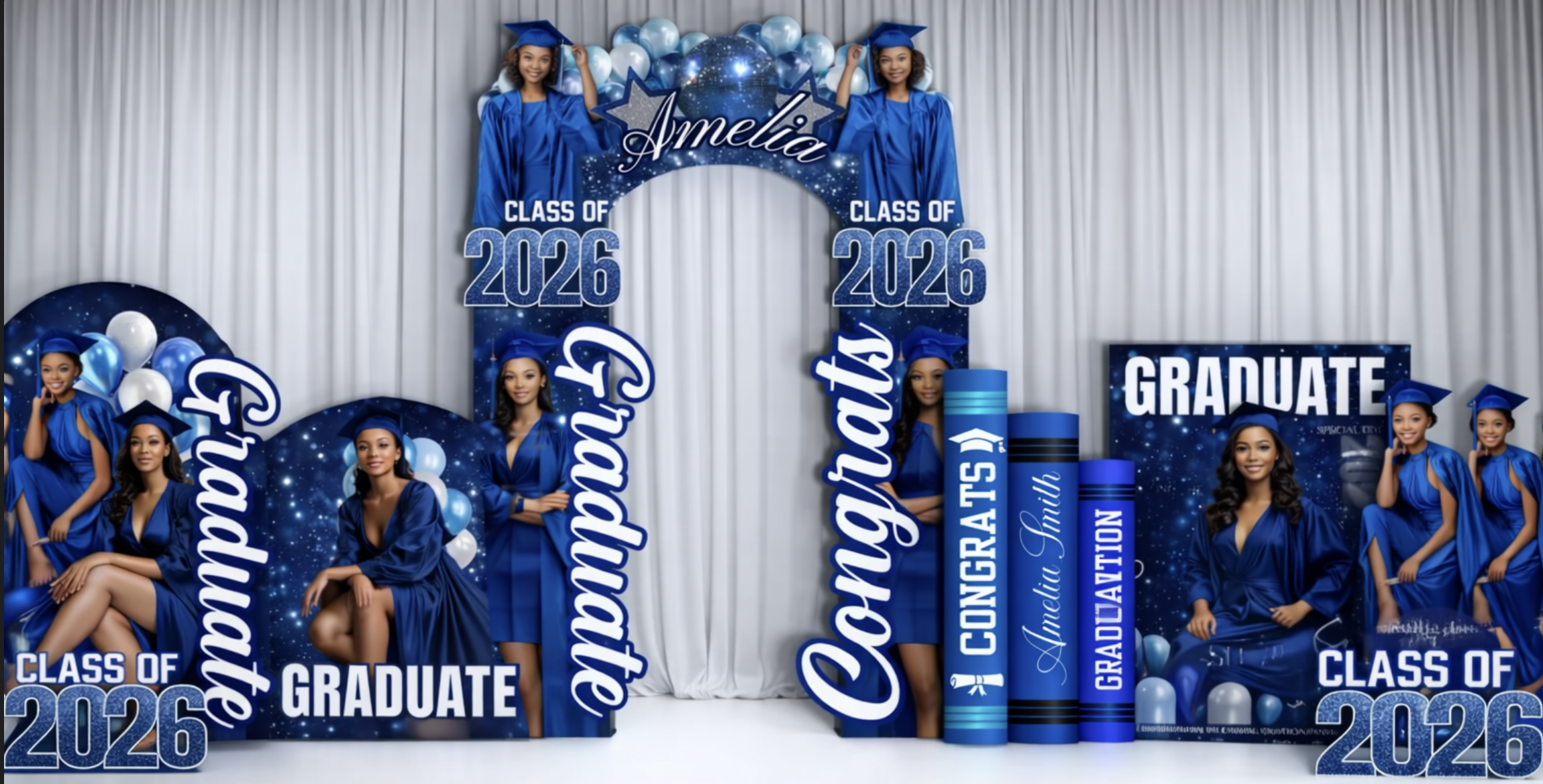 Custom grad event props and party setup